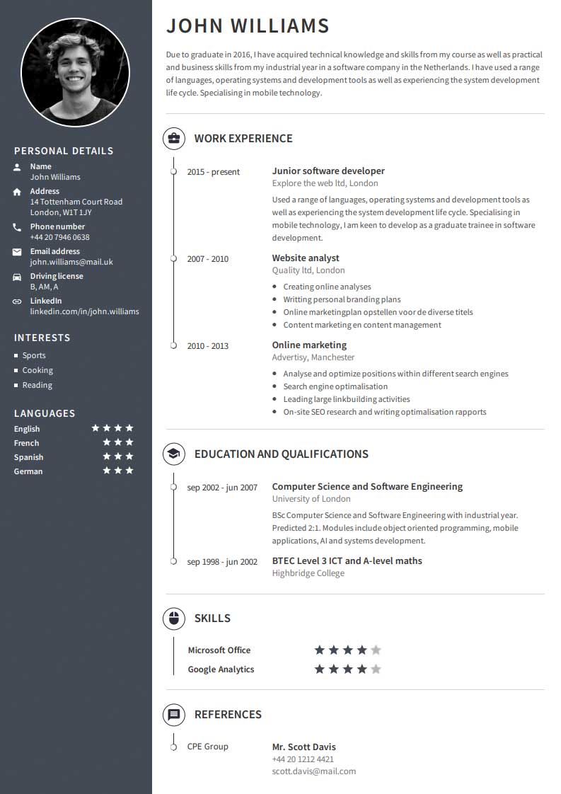 Esempi Di Curriculum Vitae Crea Un CV Con I Nostri Modelli   Cv Example Harvard 434a54 