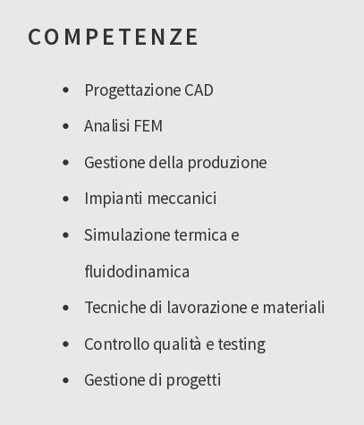 esempio di competenze di cv di ingegnere meccanico