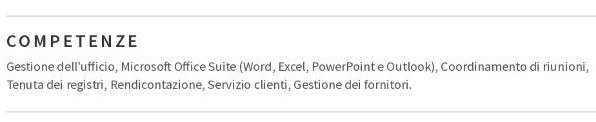 esempio di competenze di cv di segretaria